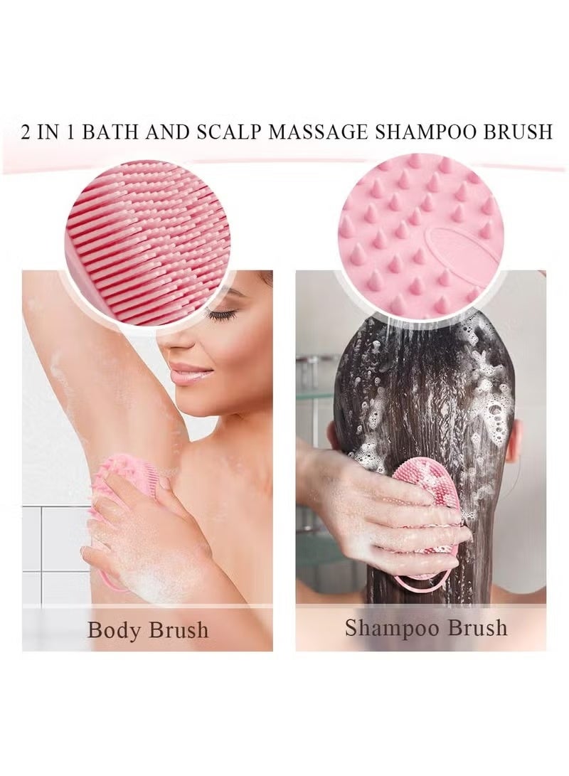 MANBO Upgraded 2-in-1 shower and shampoo brush (two-pack): silicone exfoliating shower brush, high-quality silicone loofah, head cleaning brush, scalp massager, easy to clean (blue + pink). - Image 2