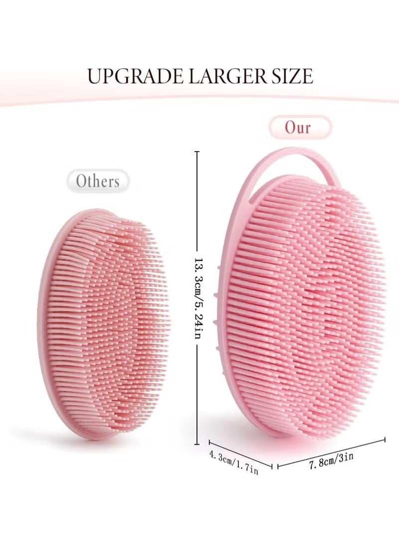 MANBO Upgraded 2-in-1 shower and shampoo brush (two-pack): silicone exfoliating shower brush, high-quality silicone loofah, head cleaning brush, scalp massager, easy to clean (blue + pink). - Image 3