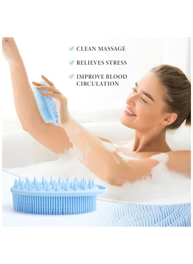 MANBO Upgraded 2-in-1 shower and shampoo brush (two-pack): silicone exfoliating shower brush, high-quality silicone loofah, head cleaning brush, scalp massager, easy to clean (blue + pink). - Image 5