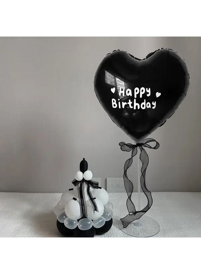 خلفية صورة بالونات سوداء على شكل قلب مع ملصقات عيد ميلاد سعيد - Image 2