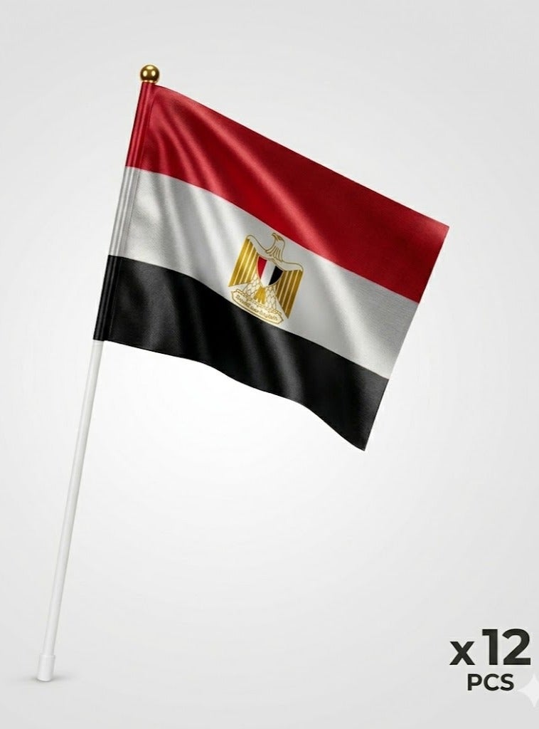 مجموعة من ١٢ علمًا مصريًا لاصقًا، أعلام مصرية محمولة للمهرجانات وكأس العالم والمناسبات الوطنية، أعلام مكتبية مزدوجة الجوانب للحفلات والاحتفالات والديكورات. - Image 1