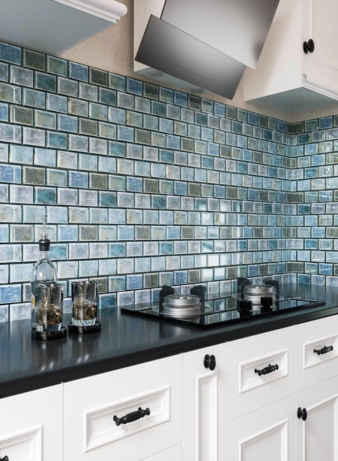فانكور VANCORE Peel and Stick Backsplash للمطبخ: بلاط جدران ذاتي اللصق للحمام - 3D Subway Back Splash - 10 ورقات من الفينيل الأزرق المقاوم للماء مع نسيج رخام حقيقي للاستحمام - Image 1