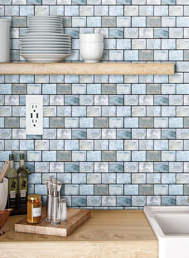 فانكور VANCORE Peel and Stick Backsplash للمطبخ: بلاط جدران ذاتي اللصق للحمام - 3D Subway Back Splash - 10 ورقات من الفينيل الأزرق المقاوم للماء مع نسيج رخام حقيقي للاستحمام - Image 2