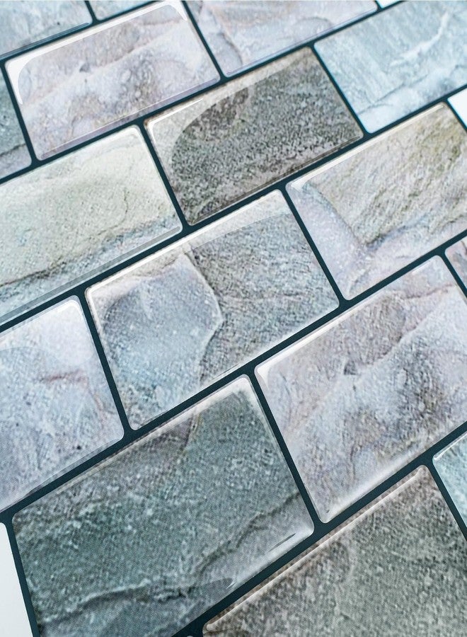 فانكور VANCORE Peel and Stick Backsplash للمطبخ: بلاط جدران ذاتي اللصق للحمام - 3D Subway Back Splash - 10 ورقات من الفينيل الأزرق المقاوم للماء مع نسيج رخام حقيقي للاستحمام - Image 5