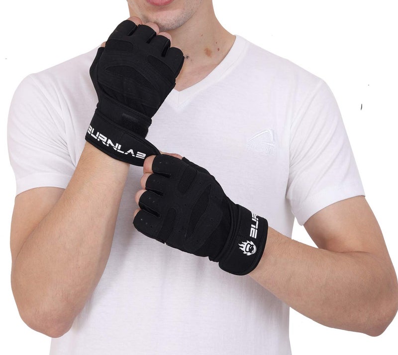 Burnlab Gym Gloves with Wrist Support (Black, X-Large) - Image 1