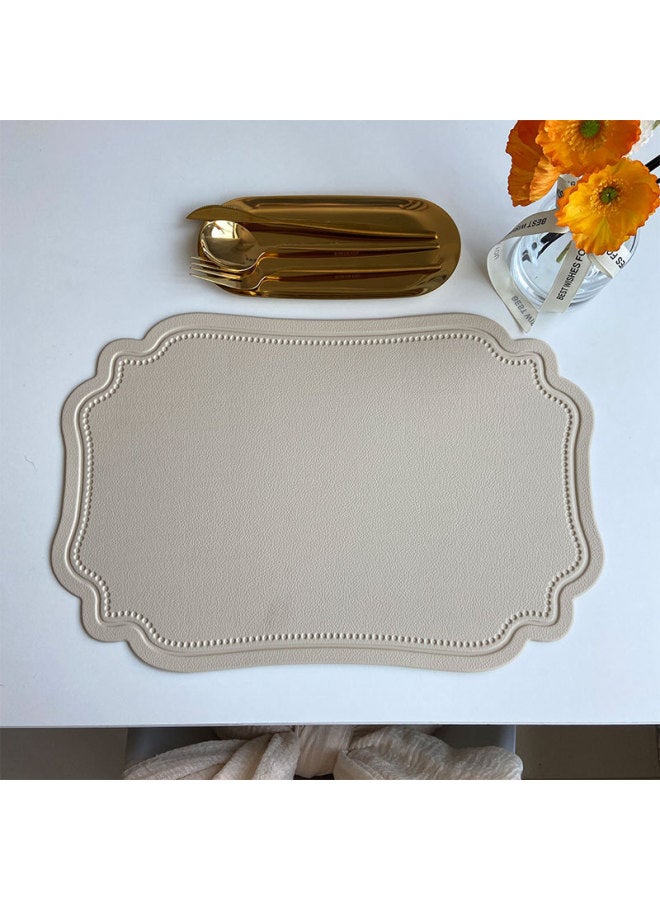 Vintage Leather Placemat European Style French Style Oval Heat Insulation Mat Ins Waterproof And Oil-Proof Western Food Table Mat Home Decorative Mat-Color:Embossed Special-shaped Beige-Specifications:45*30cm Gram Weight About 105 G/piece  - Image 1
