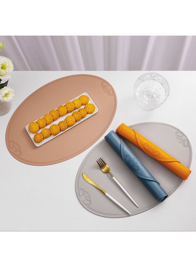 Vintage Leather Placemat European Style French Style Oval Heat Insulation Mat Ins Waterproof And Oil-Proof Western Food Table Mat Home Decorative Mat-Color:Embossed Special-shaped Beige-Specifications:45*30cm Gram Weight About 105 G/piece  - Image 4