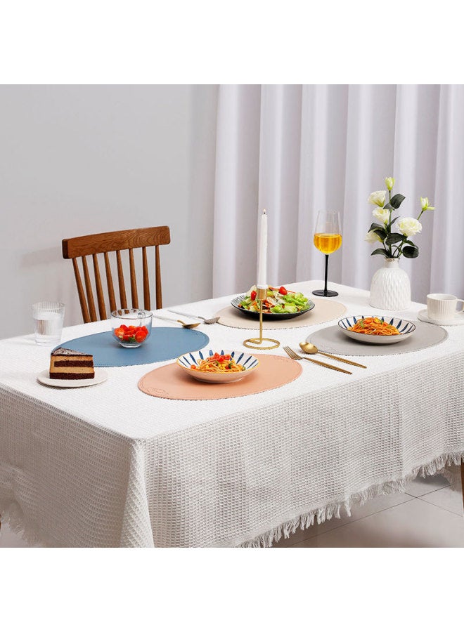 Vintage Leather Placemat European Style French Style Oval Heat Insulation Mat Ins Waterproof And Oil-Proof Western Food Table Mat Home Decorative Mat-Color:Embossed Special-shaped Beige-Specifications:45*30cm Gram Weight About 105 G/piece  - Image 2