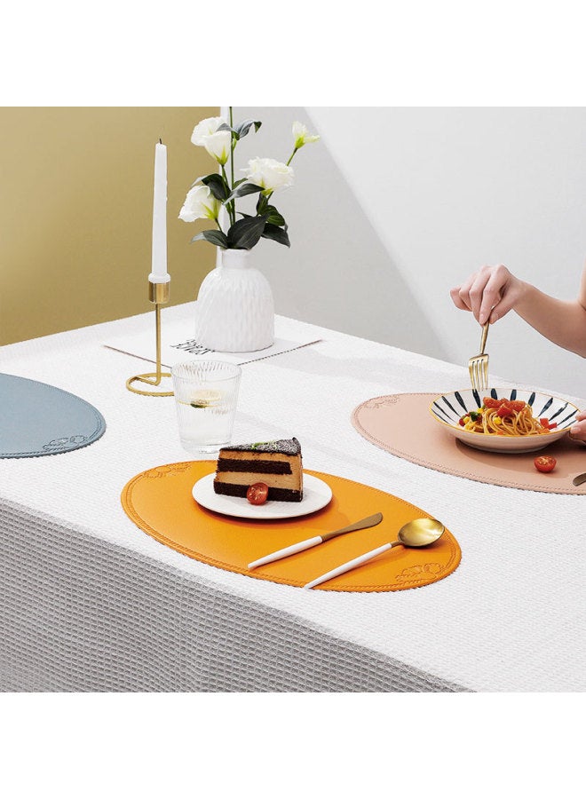 Vintage Leather Placemat European Style French Style Oval Heat Insulation Mat Ins Waterproof And Oil-Proof Western Food Table Mat Home Decorative Mat-Color:Embossed Special-shaped Beige-Specifications:45*30cm Gram Weight About 105 G/piece  - Image 5