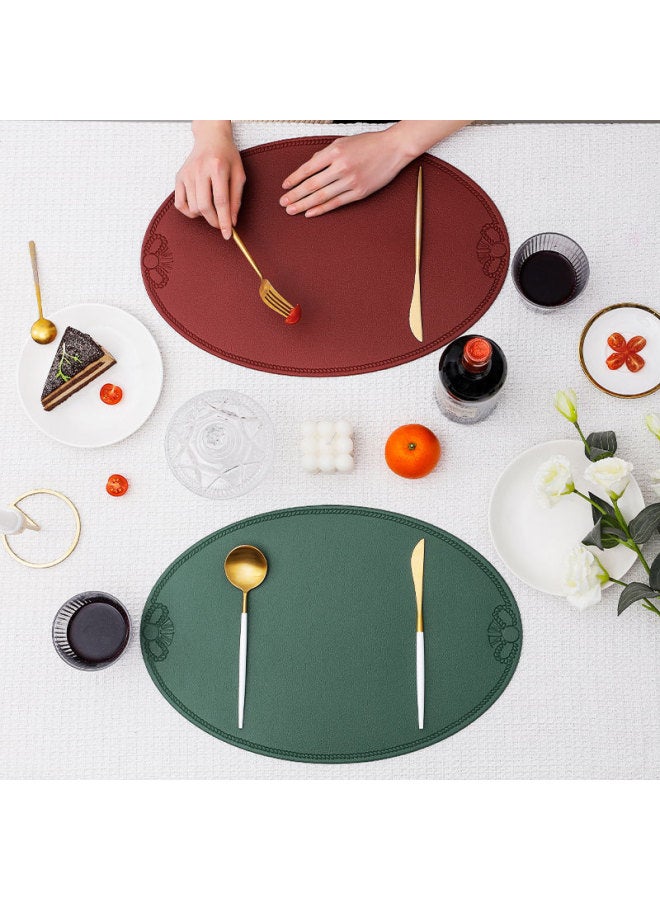 Vintage Leather Placemat European Style French Style Oval Heat Insulation Mat Ins Waterproof And Oil-Proof Western Food Table Mat Home Decorative Mat-Color:Embossed Special-shaped Beige-Specifications:45*30cm Gram Weight About 105 G/piece  - Image 3