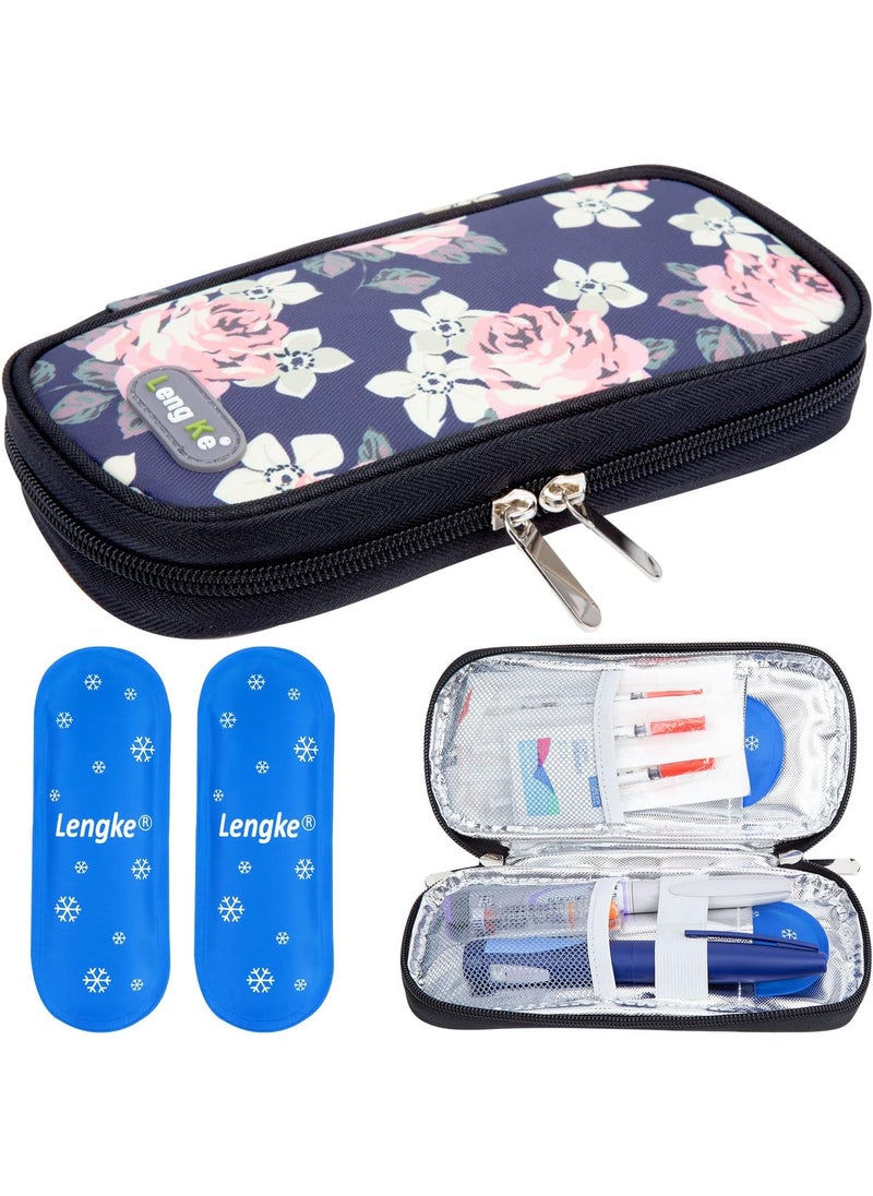 YOUSHARES YOUSHARES Insulin Cooler Travel Case - Diabetic Travel Case with 2 Diabetes Ice Packs Suitable for Short Trips with Temperature Sensitive Medicines Such as Insulin Pens and Diabetes Supplies (Flower) 