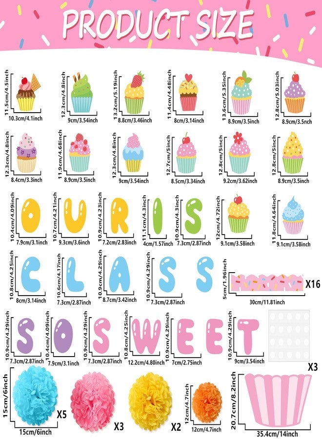 Justforjoyful مجموعة زينة لوحة إعلانات ثلاثية الأبعاد على شكل كب كيك للفصول الدراسية، تتضمن ملصقات جدارية ورقية ملونة على شكل كب كيك، ومستلزمات حفلات صيفية، وهدايا للمدرسة والمنزل. - Image 2