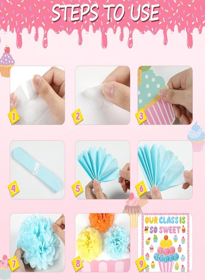 Justforjoyful مجموعة زينة لوحة إعلانات ثلاثية الأبعاد على شكل كب كيك للفصول الدراسية، تتضمن ملصقات جدارية ورقية ملونة على شكل كب كيك، ومستلزمات حفلات صيفية، وهدايا للمدرسة والمنزل. - Image 4
