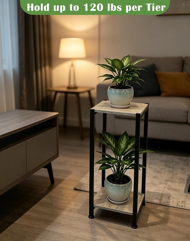 Dipion Tall Plant Stand Indoor,31 Inch Plant Stands,2 Tier Metal Plant Stand with Heavy Duty Wood,Greige and Black - Image 3