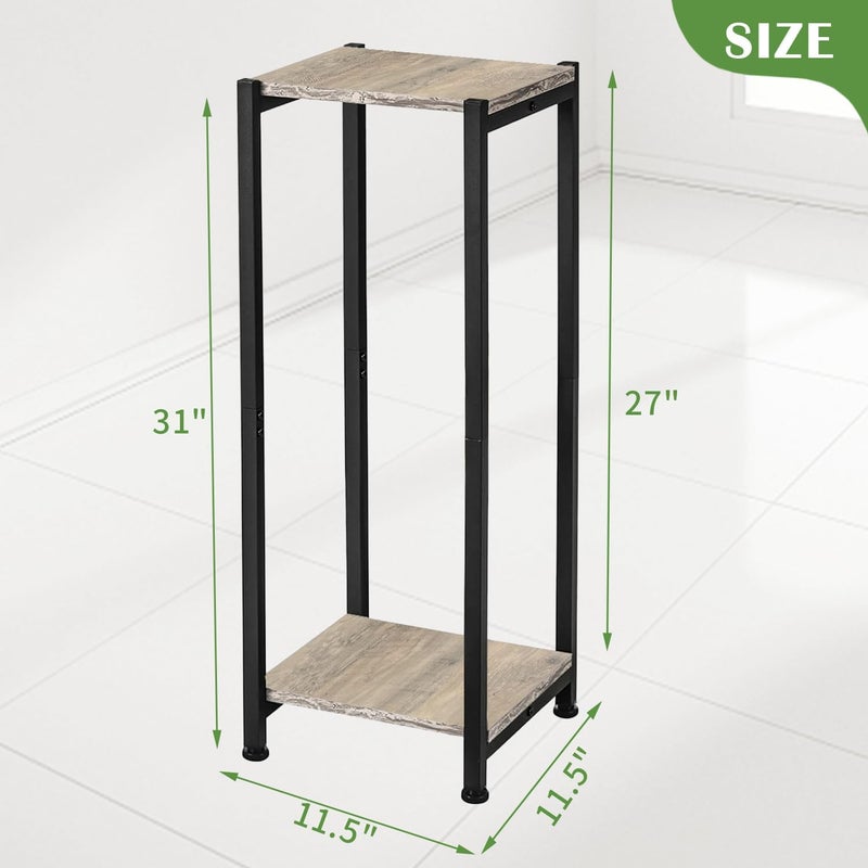 Dipion Tall Plant Stand Indoor,31 Inch Plant Stands,2 Tier Metal Plant Stand with Heavy Duty Wood,Greige and Black - Image 4