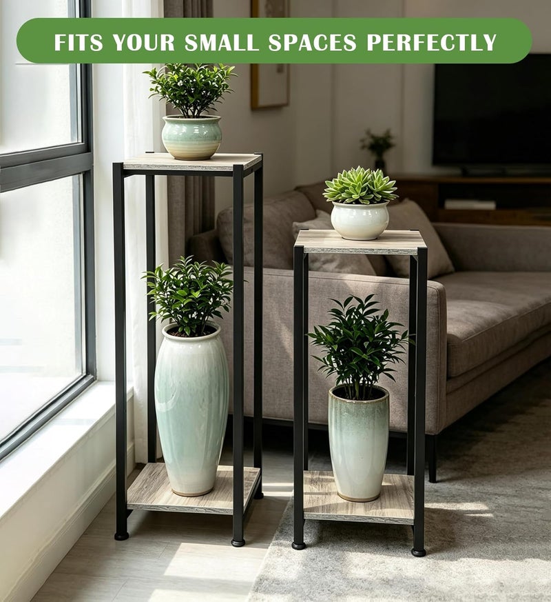 Dipion Tall Plant Stand Indoor,31 Inch Plant Stands,2 Tier Metal Plant Stand with Heavy Duty Wood,Greige and Black - Image 5