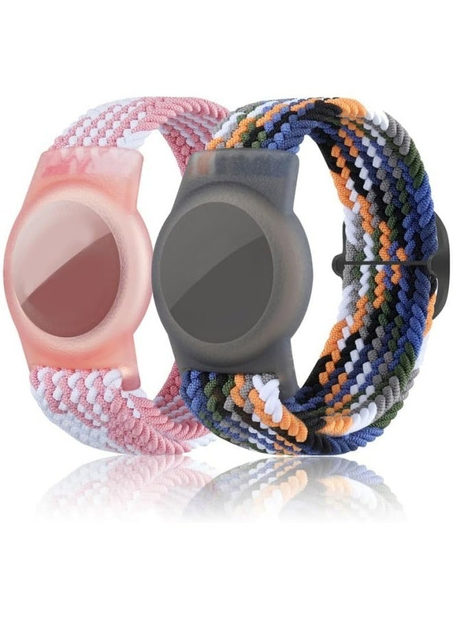 2 Pack Kids Wristbands, Kids Bracelet Compatible with Apple AirTag, Nylon Strap Tracker Cassette Holder Accessories for Toddlers Adults, Adjustable Anti-Lost