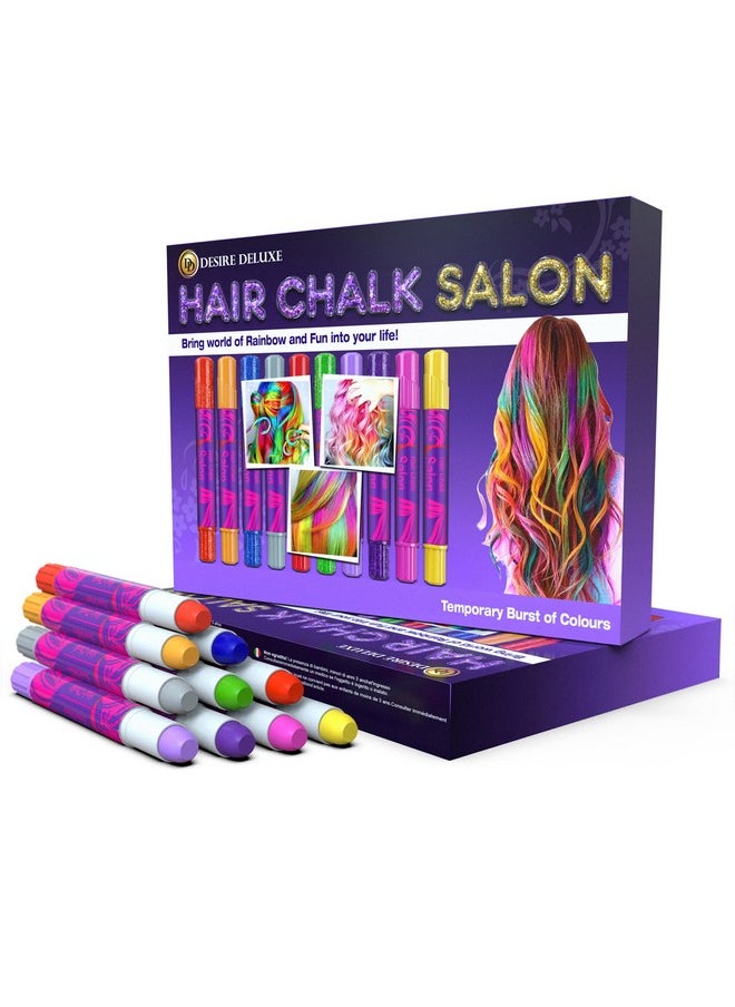 Desire Deluxe Desire Deluxe Hair Chalk for Girls Makeup Kit of 10 Temporary Colour Pens Gifts, Great Toy for Kids Age 5 6 7 8 9 10 11 12 13 Years Old, "Blue,Green,Grey,Pink,Purple  - Image 1
