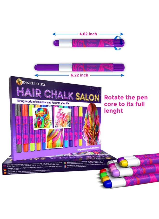 Desire Deluxe Desire Deluxe Hair Chalk for Girls Makeup Kit of 10 Temporary Colour Pens Gifts, Great Toy for Kids Age 5 6 7 8 9 10 11 12 13 Years Old, "Blue,Green,Grey,Pink,Purple  - Image 3