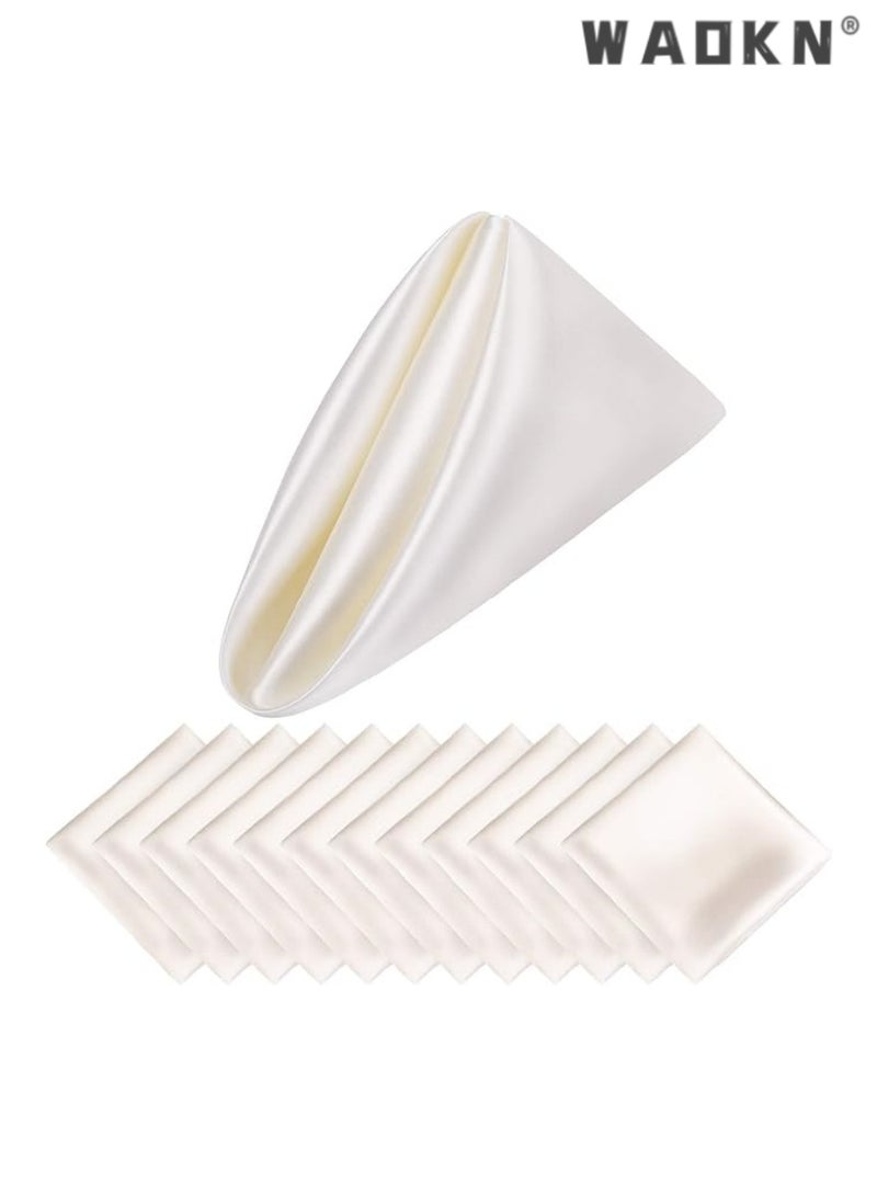 WAOKN Elegant Collection of 12 Soft Satin Square Napkins, Measuring 20x20 Inches, Perfect for Enhancing Dinner, Wedding, or Party Tablescapes with a Touch of Romance and Sophistication, Ideal Decorative Accents for Any Special Occasion（Ivory）  - Image 1