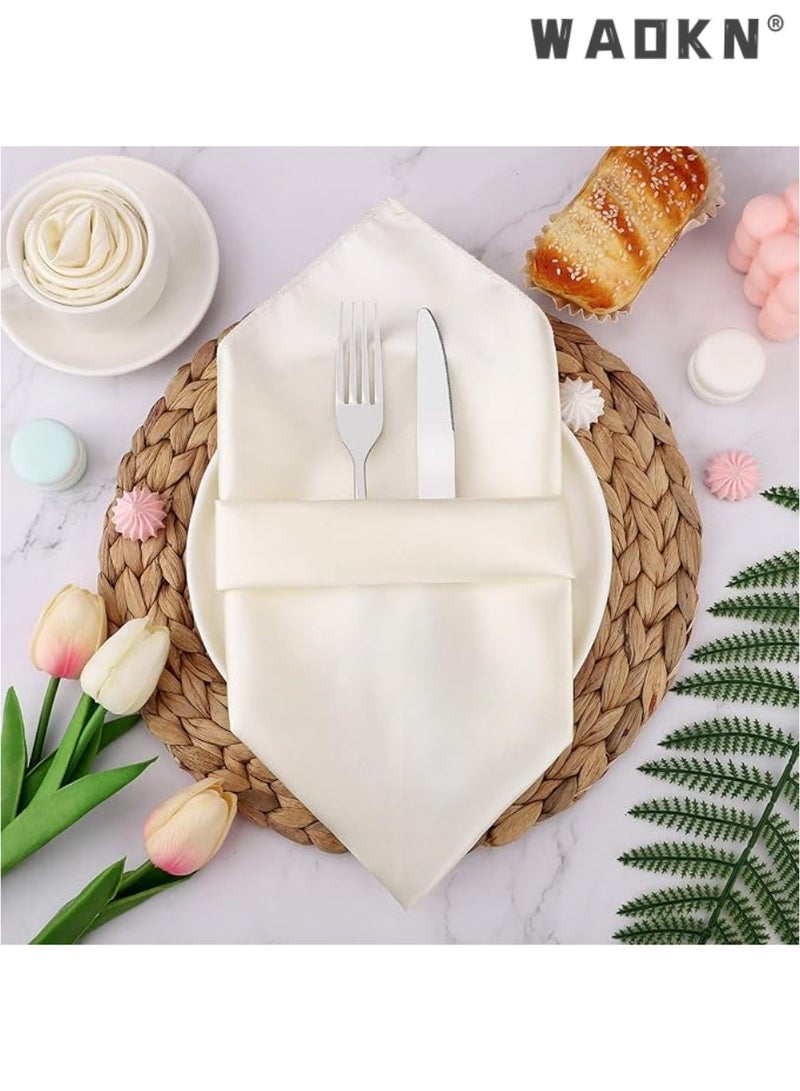 WAOKN Elegant Collection of 12 Soft Satin Square Napkins, Measuring 20x20 Inches, Perfect for Enhancing Dinner, Wedding, or Party Tablescapes with a Touch of Romance and Sophistication, Ideal Decorative Accents for Any Special Occasion（Ivory）  - Image 5