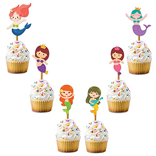 Festiko® Mermaid Theme Happybirthday Theme Party Decoration Combo (8 Pcs), Mermaid Themes Party Favors for Kids Birthday Decoration(Banner/Bunting, Cake Toppers,Cup Cake Topper,Ribbons) - Image 4