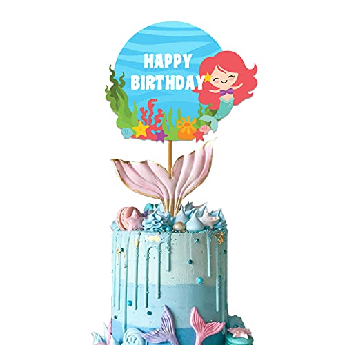 Festiko® Mermaid Theme Happybirthday Theme Party Decoration Combo (8 Pcs), Mermaid Themes Party Favors for Kids Birthday Decoration(Banner/Bunting, Cake Toppers,Cup Cake Topper,Ribbons) - Image 3