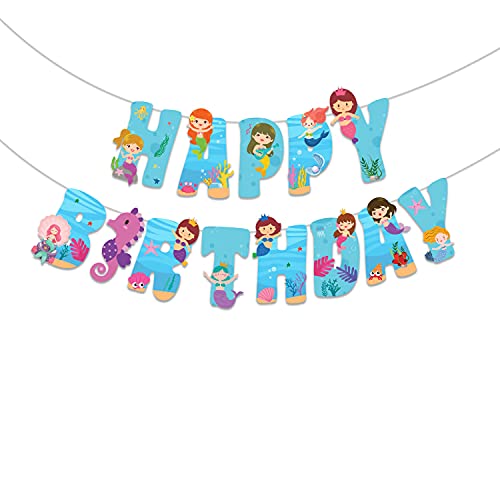 Festiko® Mermaid Theme Happybirthday Theme Party Decoration Combo (8 Pcs), Mermaid Themes Party Favors for Kids Birthday Decoration(Banner/Bunting, Cake Toppers,Cup Cake Topper,Ribbons) - Image 2