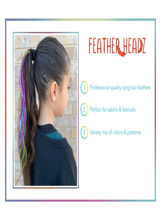 Feather Headz 21 Rainbow Tie Dye Color Hair Extensions - 9”-14” Long - DIY Rooster Kit with 20 Micro-Link Beads - 100% Real Feathers - Eye-Catching Boho Style - Image 4