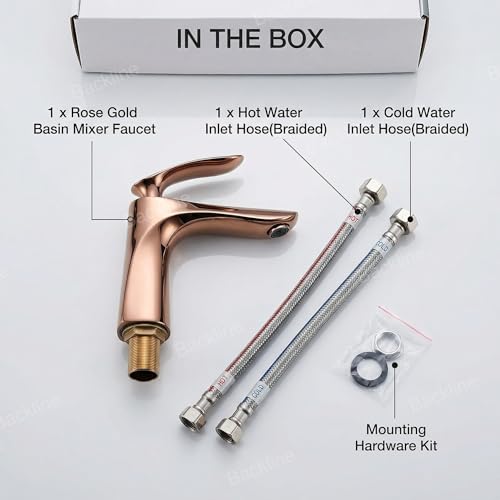 B Backline Brass Bathroom Sink Wash Basin Mixer Tap Single Handle Hot & Cold Waterfall Lavatory Sink Faucet for Living Room & Bathroom (Rosegold Short Body 1) - Image 5