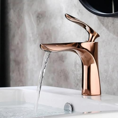 B Backline Brass Bathroom Sink Wash Basin Mixer Tap Single Handle Hot & Cold Waterfall Lavatory Sink Faucet for Living Room & Bathroom (Rosegold Short Body 1) - Image 1