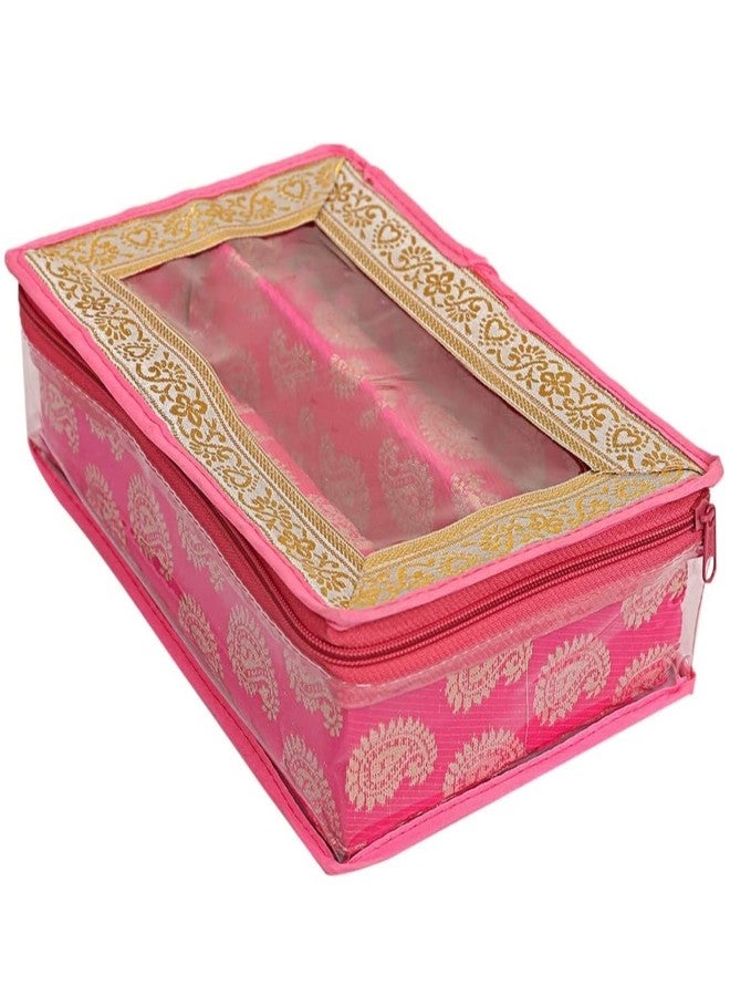 Ankit Traders Fancy Bangle Box Brocade Hardboard Bangle Box Bangle Organizer Box Jewellery Storage Box (Baby Pink - 2 Rod) - Image 3