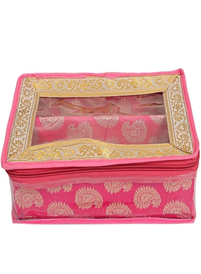 Ankit Traders Fancy Bangle Box Brocade Hardboard Bangle Box Bangle Organizer Box Jewellery Storage Box (Baby Pink - 2 Rod) - Image 2