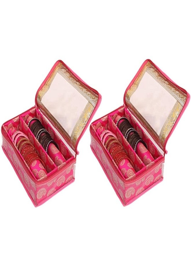 Ankit Traders Fancy Bangle Box Brocade Hardboard Bangle Box Bangle Organizer Box Jewellery Storage Box (Baby Pink - 2 Rod) - Image 1