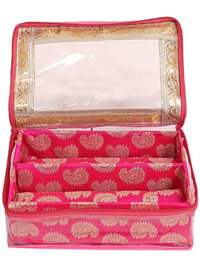 Ankit Traders Fancy Bangle Box Brocade Hardboard Bangle Box Bangle Organizer Box Jewellery Storage Box (Baby Pink - 2 Rod) - Image 4