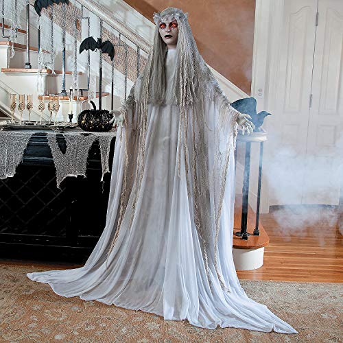 Fun Express Standing Ghost Girl Halloween Decorations Outdoor 5ft 7in Light Up Ghost with Flashing Red Eyes Scary Halloween Decor for Porch Yard Indoor Spooky Halloween Ghost Decorations - Image 1