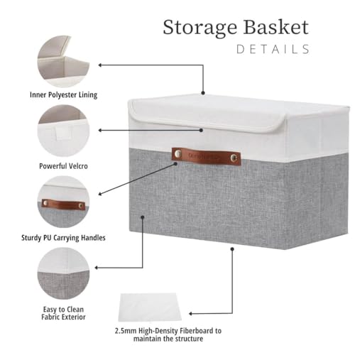 DECOMOMO Fabric Storage Bins with Lid, Storage Baskets for Shelves (Grey and White, 3 Pack) - Image 4