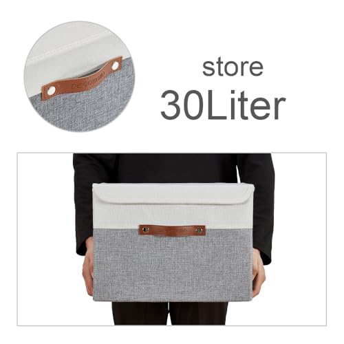DECOMOMO Fabric Storage Bins with Lid, Storage Baskets for Shelves (Grey and White, 3 Pack) - Image 5