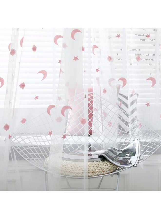 NIBEMINENT 2-Piece Star And Moon Embroidered Sheer Window Curtain Set White/Pink 98x39inch - Image 5