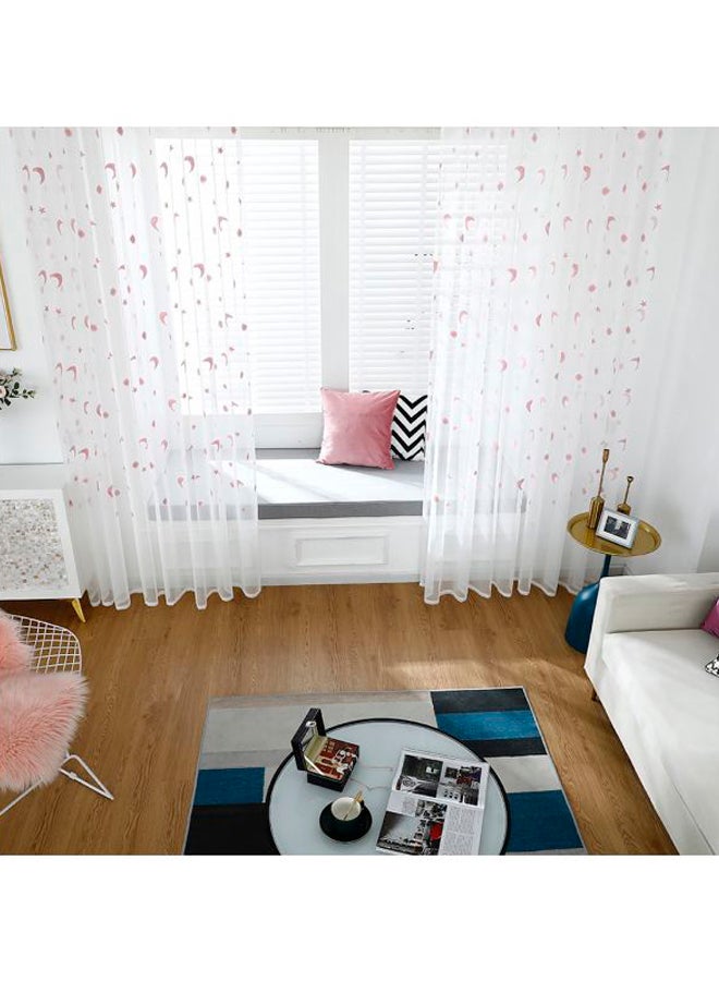 NIBEMINENT 2-Piece Star And Moon Embroidered Sheer Window Curtain Set White/Pink 98x39inch - Image 3