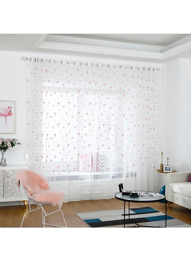 NIBEMINENT 2-Piece Star And Moon Embroidered Sheer Window Curtain Set White/Pink 98x39inch - Image 2