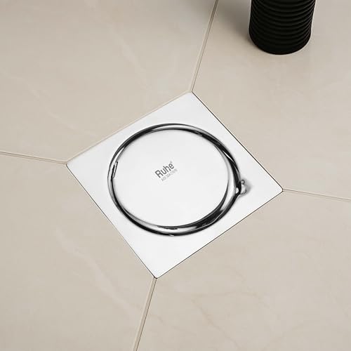 Ruhe® Gemini Square Floor Drainer | 304 Grade Stainless Steel Square Gemini Floor Drain | (5x5 inches) | (Pack of 1) - Image 1