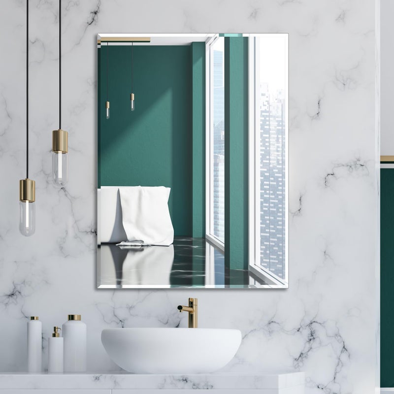 Ruomeng Wall Mirror Beveled Edge Frameless Mirror 24 x 32 Wall Mounted Mirror for Bathroom Vanity and Entryway