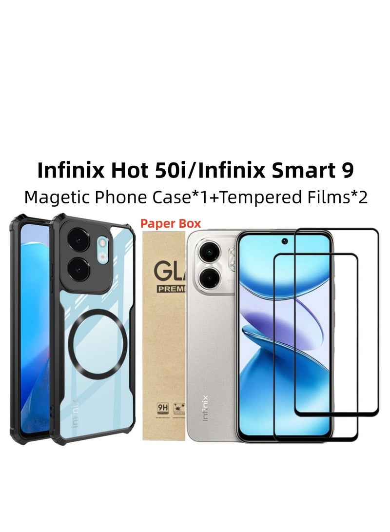 Fankalo [1+2 Sets] For Infinix Hot 50i/ Infinix Smart 9 Case & Screen Protector Magnetic Suction Car Phone Case with Anti Drop Function High Transmittance Glass Scratch Resistant Tempered Glass - Image 1