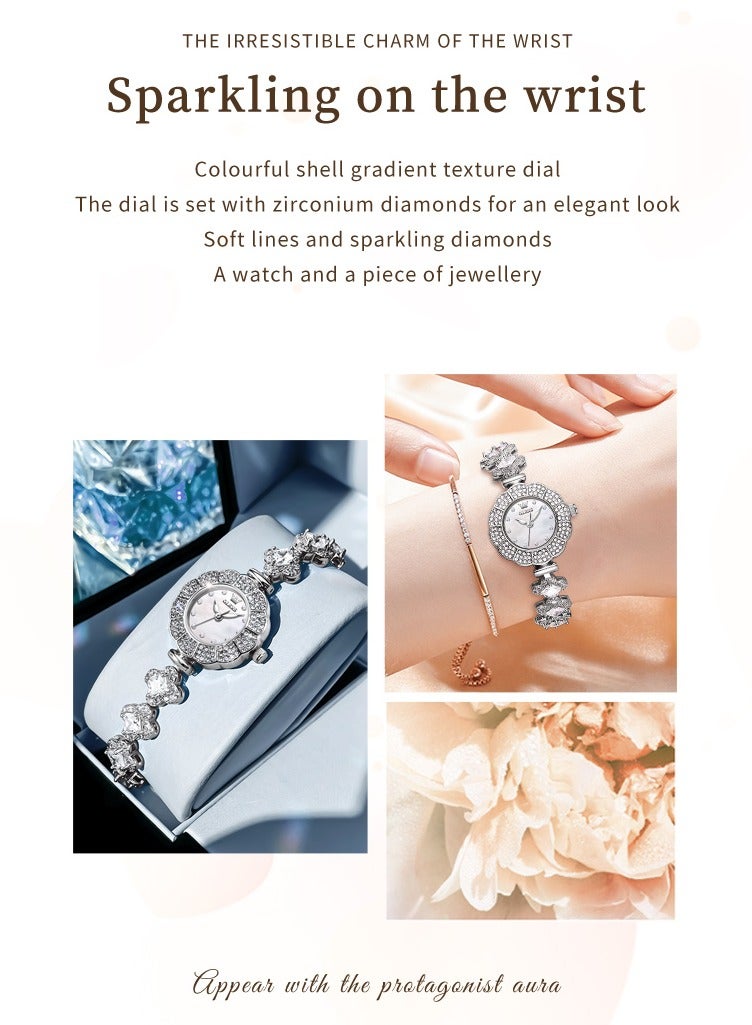 OLEVS Elegant Women's Watch, Sparkling Diamond Embedded Stainless Steel Strap, Petal Dial Design, High Hardness Coated Crystal, Waterproof and Wear Resistant, Chic and Versatile - Image 2
