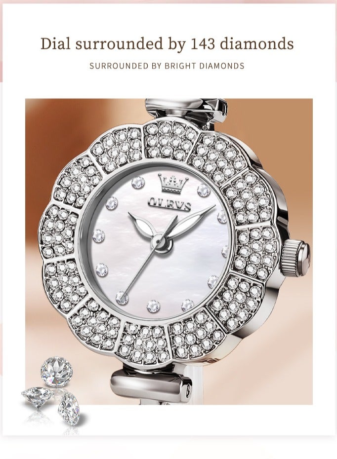 OLEVS Elegant Women's Watch, Sparkling Diamond Embedded Stainless Steel Strap, Petal Dial Design, High Hardness Coated Crystal, Waterproof and Wear Resistant, Chic and Versatile - Image 3