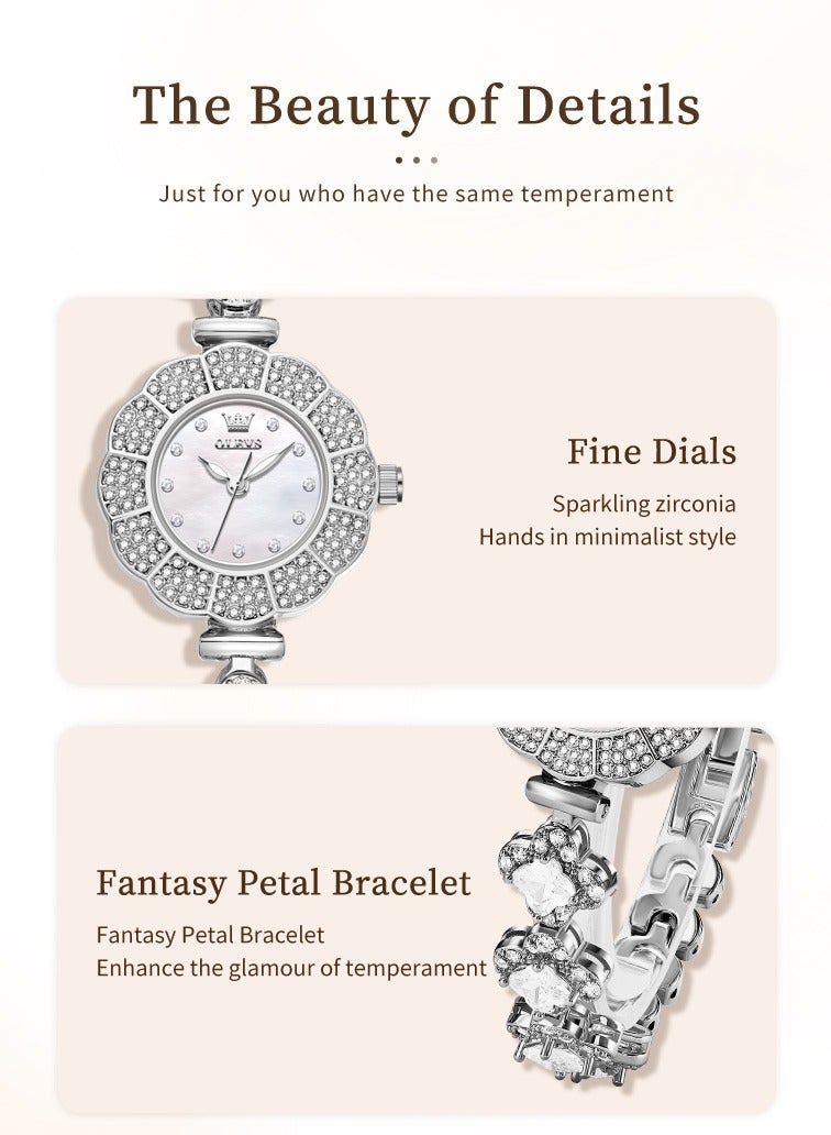 OLEVS Elegant Women's Watch, Sparkling Diamond Embedded Stainless Steel Strap, Petal Dial Design, High Hardness Coated Crystal, Waterproof and Wear Resistant, Chic and Versatile - Image 5