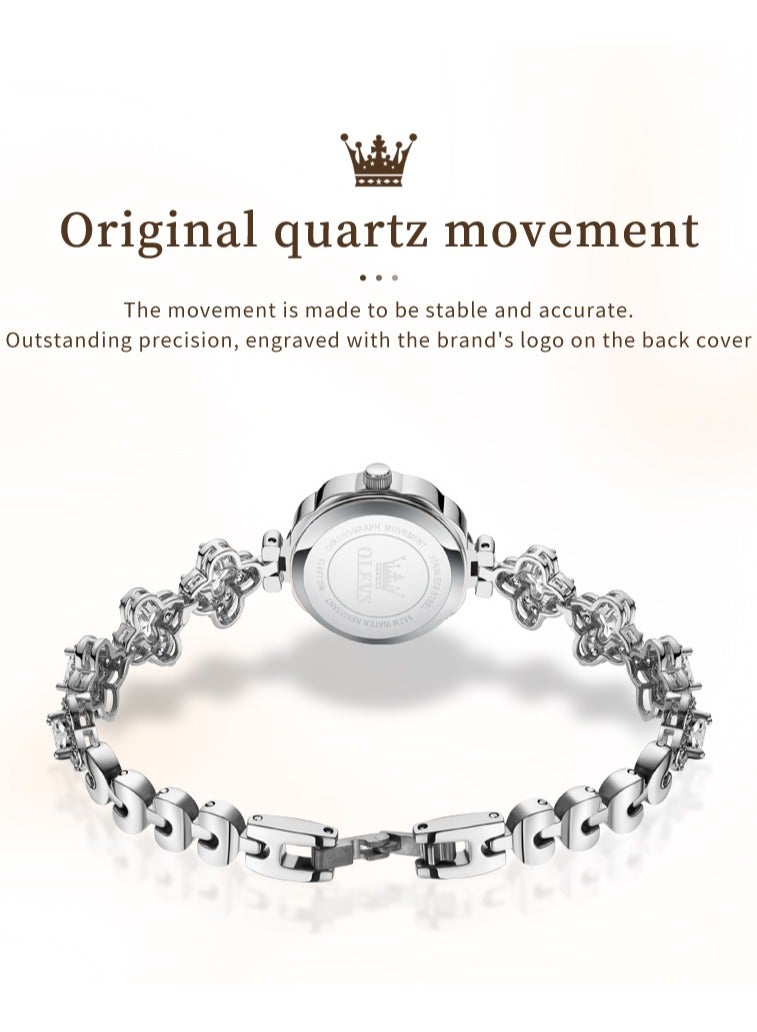 OLEVS Elegant Women's Watch, Sparkling Diamond Embedded Stainless Steel Strap, Petal Dial Design, High Hardness Coated Crystal, Waterproof and Wear Resistant, Chic and Versatile - Image 4