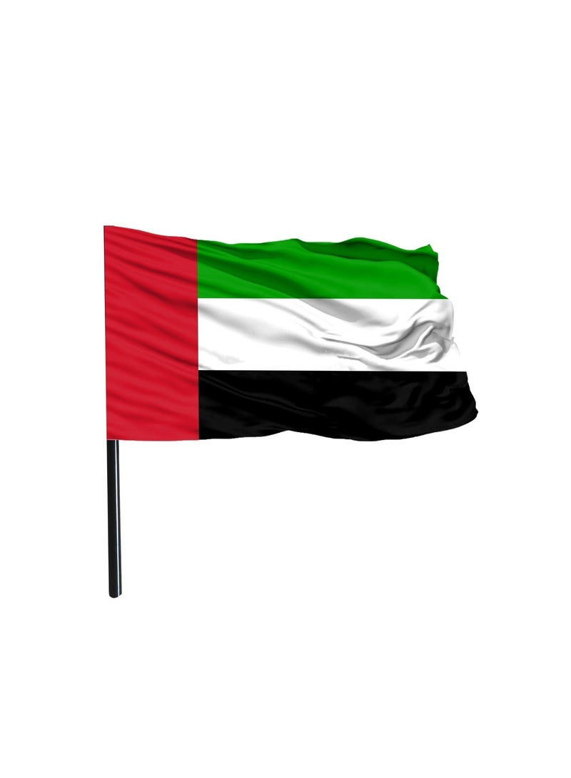 Souvenir Souq 2 pcs Premium UAE flag With stick (60x90 cm) made from shiny satin fabric with vibrant colors and a smooth finish, mounted on a sturdy stick for easy display and waving. Suitable for indoor and outdoor use—perfect for shopping malls, gardens, villas, buildings, apartments, National Day events, and celebrations. - Image 4