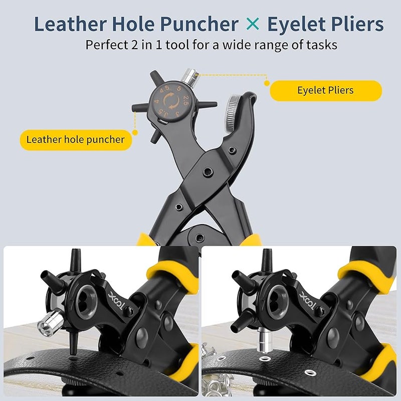 XOOL 2 in 1 Leather Hole Punch Eyelet Tool Kit, 3/16 4.5mm Metal Eyelets for Fabric, Leather, Clothes, Shoes, Belts - Image 2